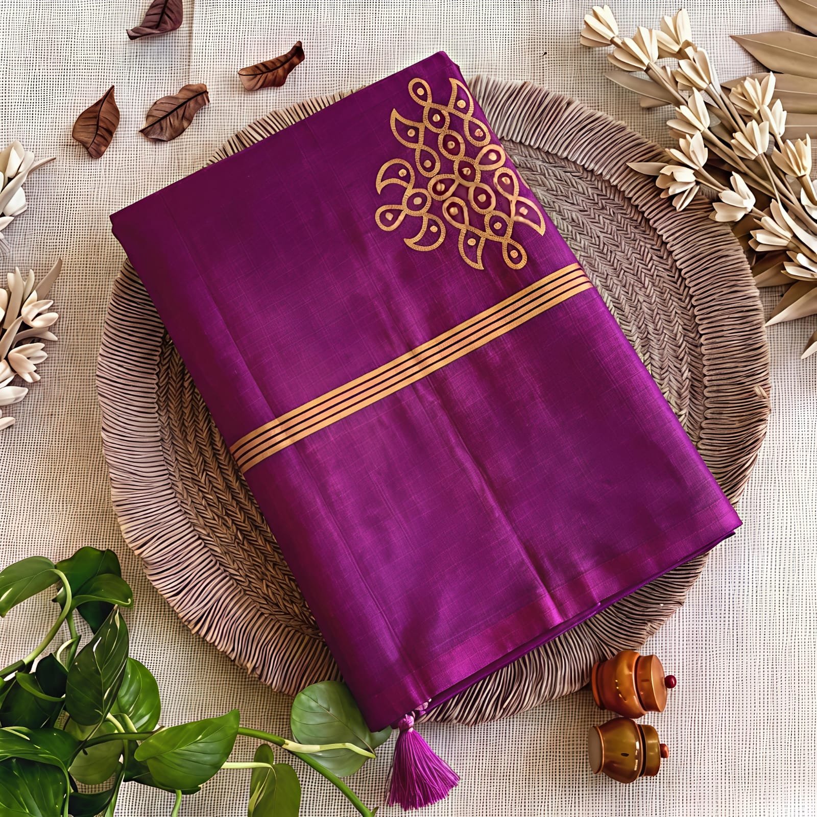Premium soft silk saree with kolam design