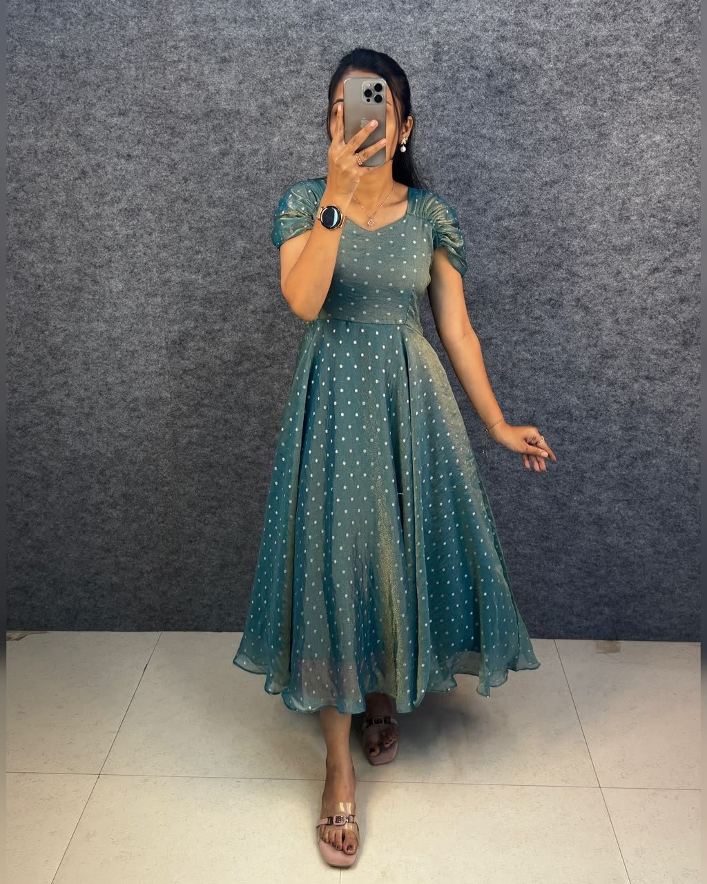 Launching New Designer princess party wear Tissue butti midi gown