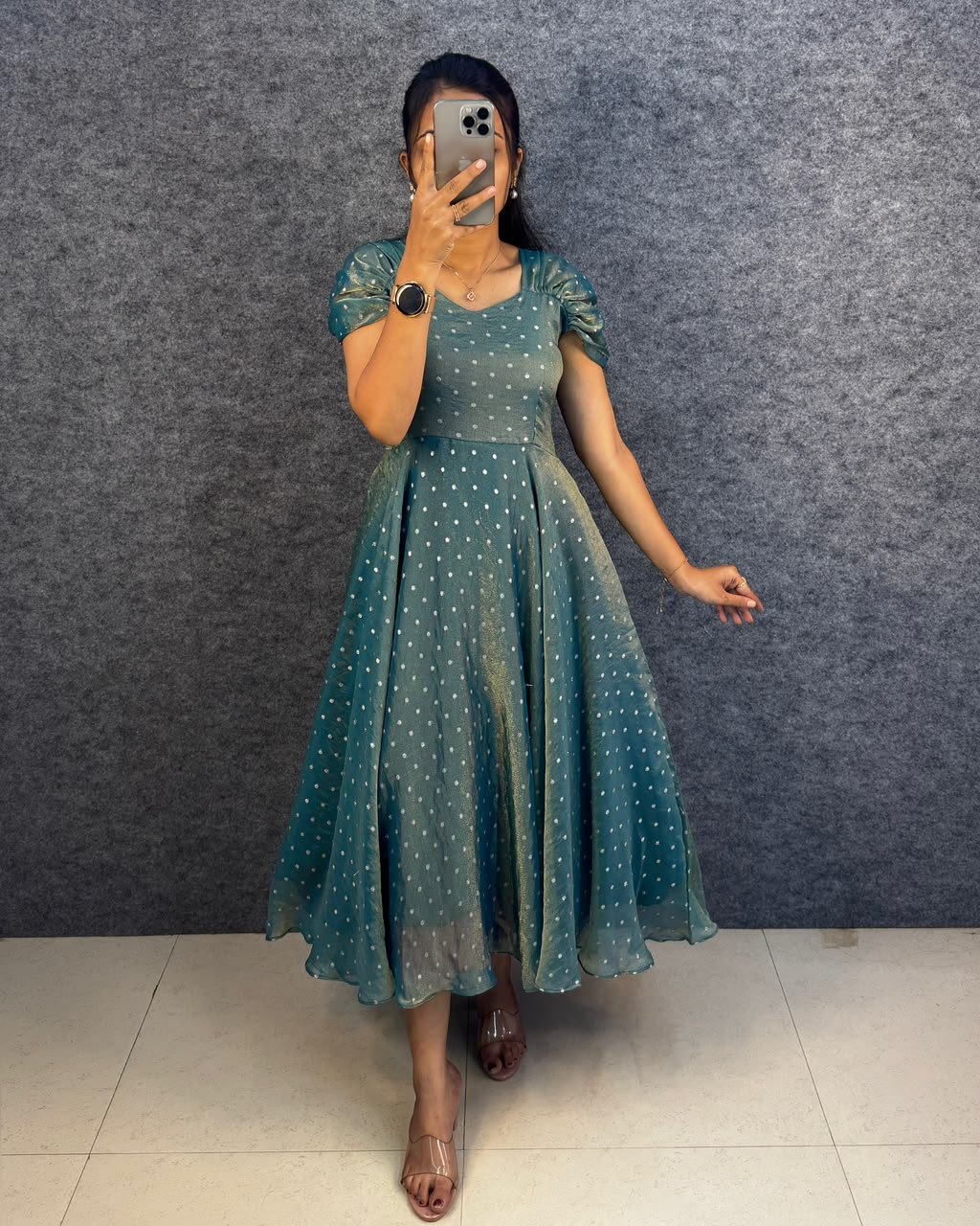 Launching New Designer princess party wear Tissue butti  midi gown
