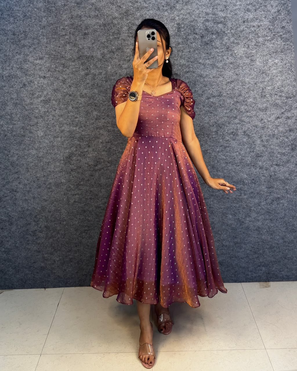 Launching New Designer princess party wear Tissue butti  midi gown