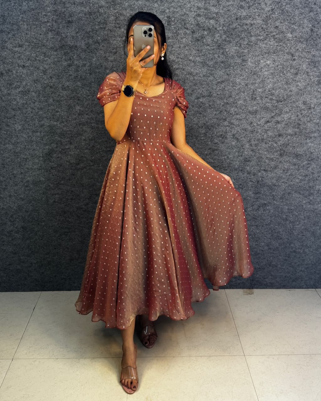 Launching New Designer princess party wear Tissue butti  midi gown