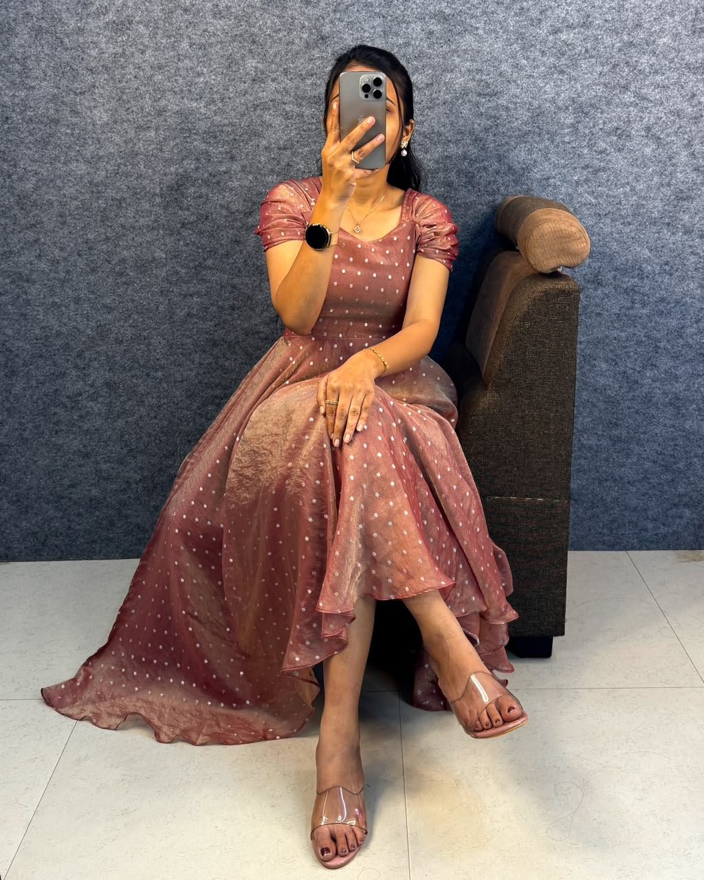 Launching New Designer princess party wear Tissue butti  midi gown