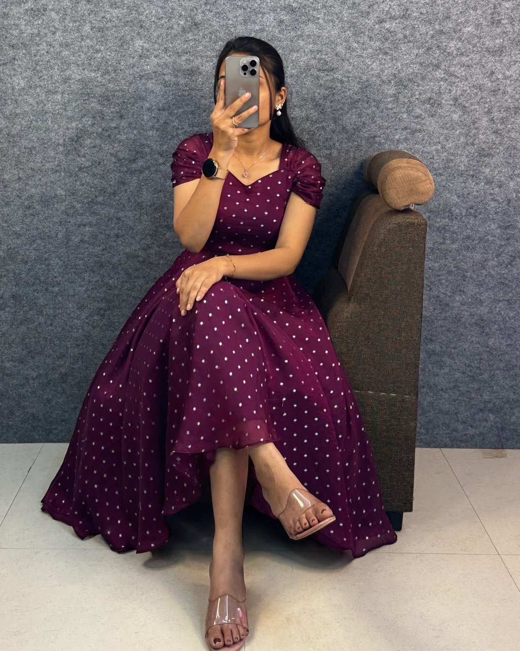 Launching New Designer princess party wear Tissue butti  midi gown