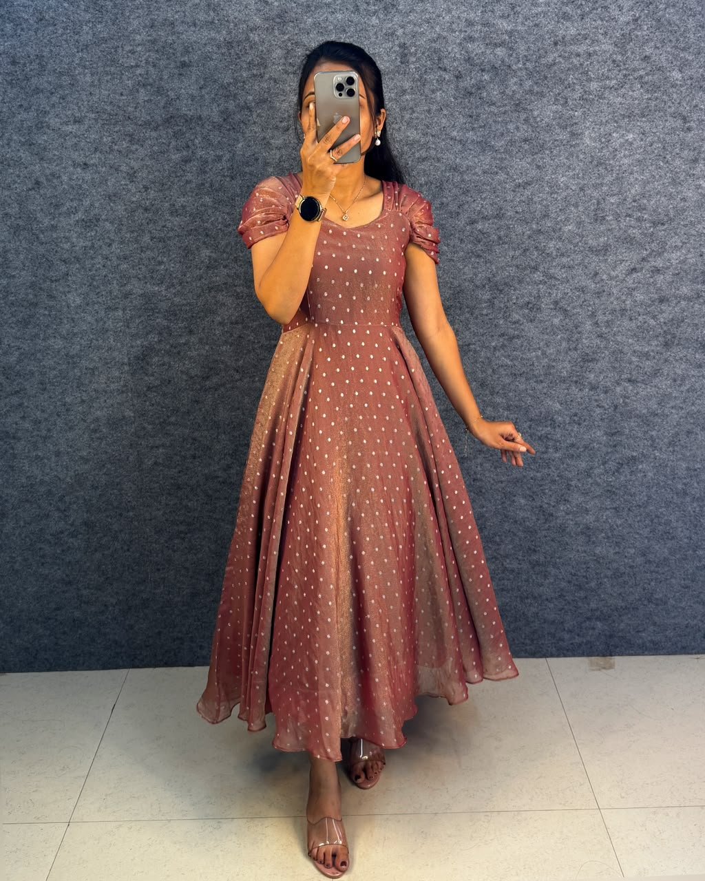 Launching New Designer princess party wear Tissue butti  midi gown