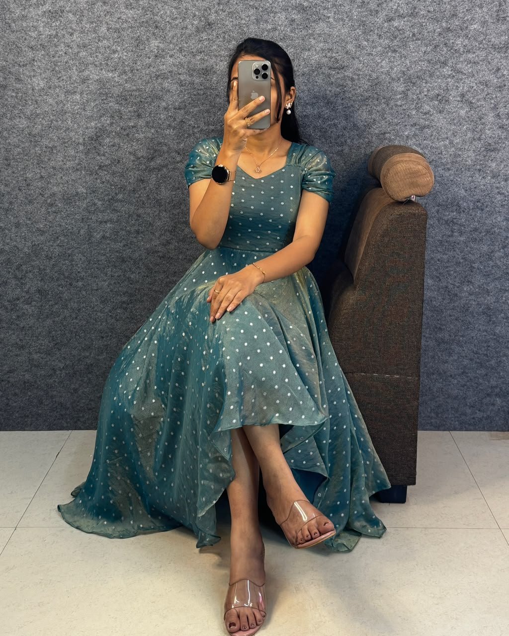 Launching New Designer princess party wear Tissue butti  midi gown