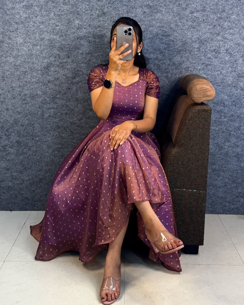 Launching New Designer princess party wear Tissue butti  midi gown