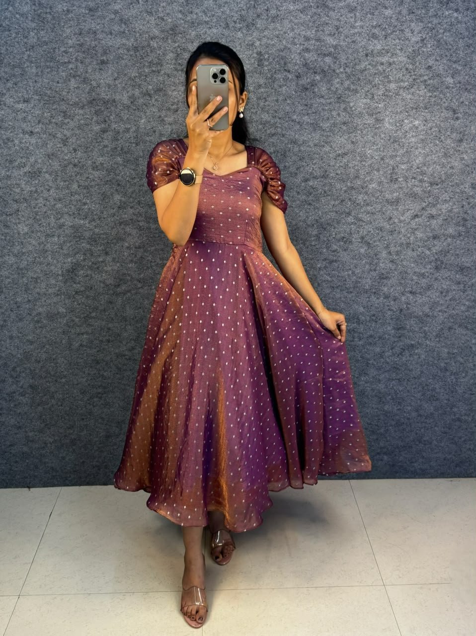 Launching New Designer princess party wear Tissue butti  midi gown
