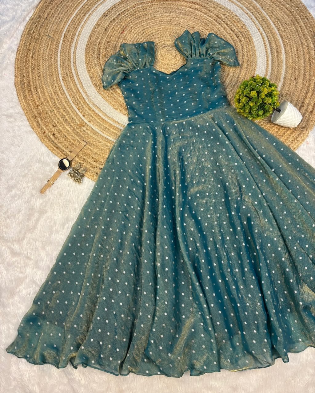 Launching New Designer princess party wear Tissue butti  midi gown