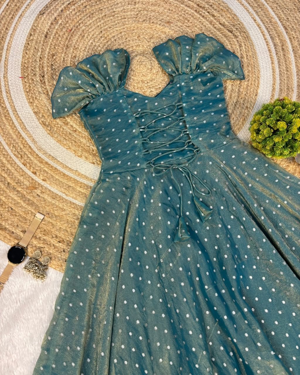 Launching New Designer princess party wear Tissue butti  midi gown