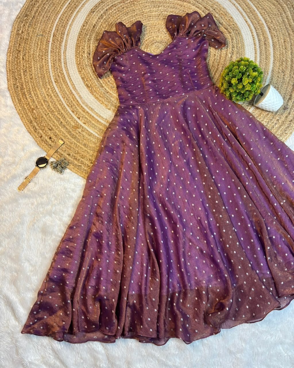 Launching New Designer princess party wear Tissue butti  midi gown