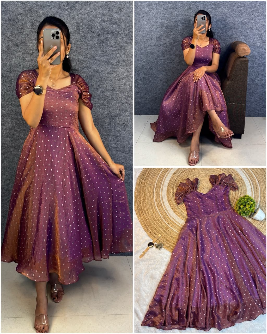 Launching New Designer princess party wear Tissue butti  midi gown