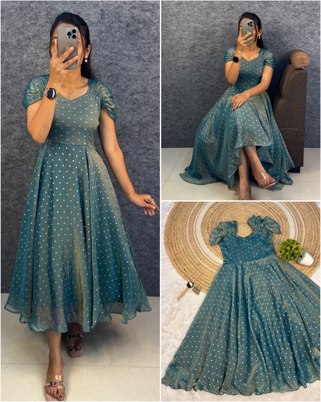 Launching New Designer princess party wear Tissue butti  midi gown