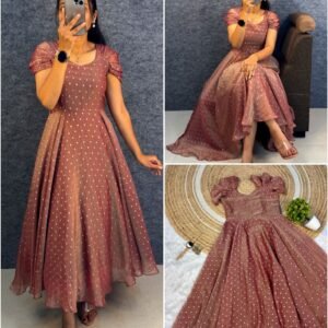 Launching New Designer princess party wear Tissue butti midi gown
