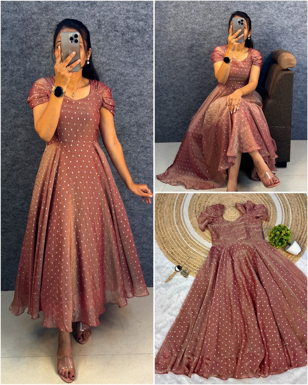 Launching New Designer princess party wear Tissue butti midi gown