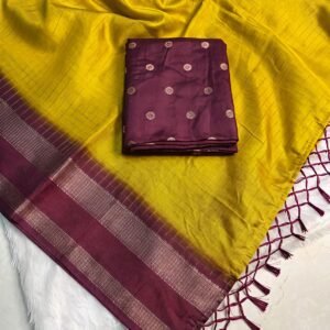 Golden Zari Radiance—A luxurious blend of warm silk and Dola featuring a sophisticated checks pattern.
